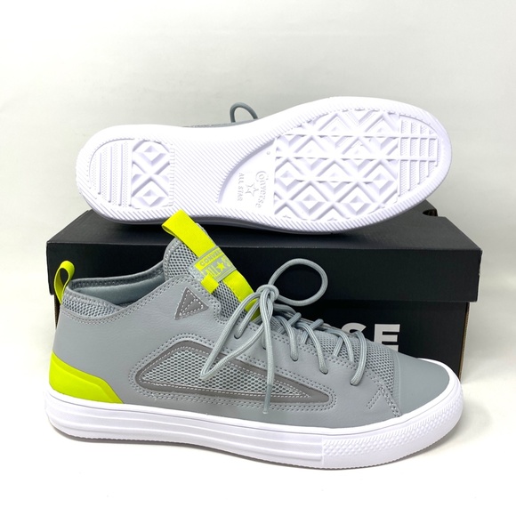 Converse Ctas Ultra OX All Star Mid  Gray Lime Leather Women’s Sneakers 172153C - Picture 3 of 10